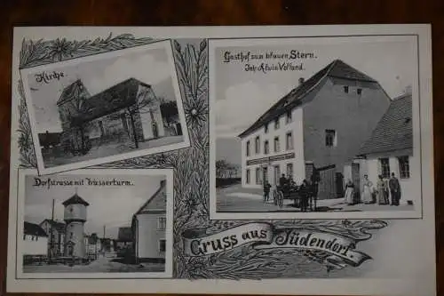 AK Gruss aus Jüdendorf, Gasthof zum blauen Stern, Kirche, Wasserturm  1912 gel.
