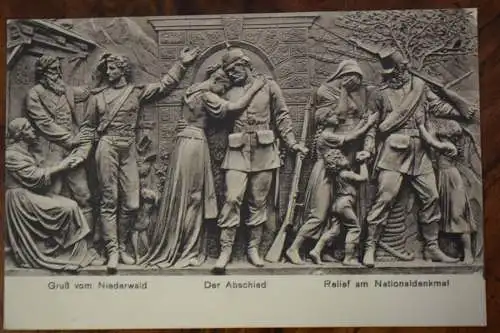 AK Gruß vom Niederwald, Der Abschied, Relief am Nationaldenkmal, 1914 Feldpost