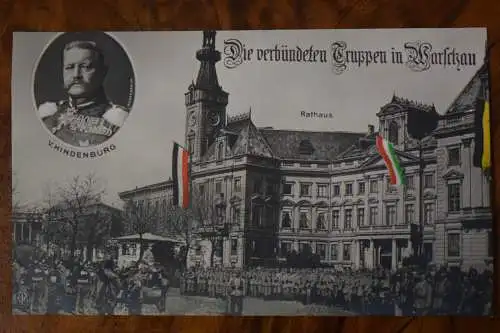 AK Die verbündeten Truppen in Warschau, Rathaus, Hindenburg,   1915 Feldpost