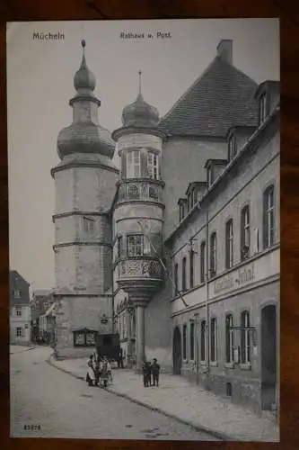 AK Mücheln, Rathaus u. Post, 1912 gelaufen