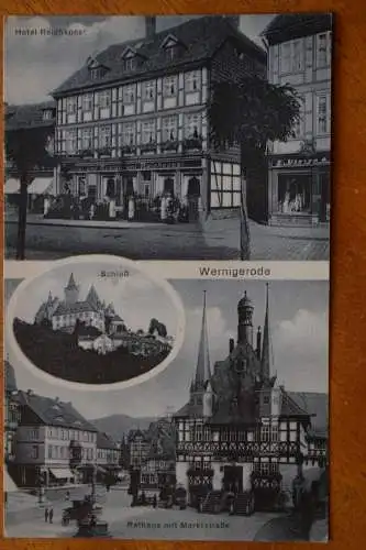 Ak Wernigerode, Hotel Reichspost, Schloß, Rathaus mit Markt, 1910 nicht gelaufen