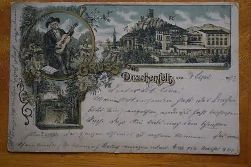 Ak Gruss vom Drachenfels, um 1892 gelaufen