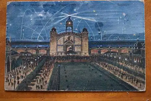 Ak Pozdrav z Jubilejni vystavy v Praze, Iluminace, 1908 gelaufen