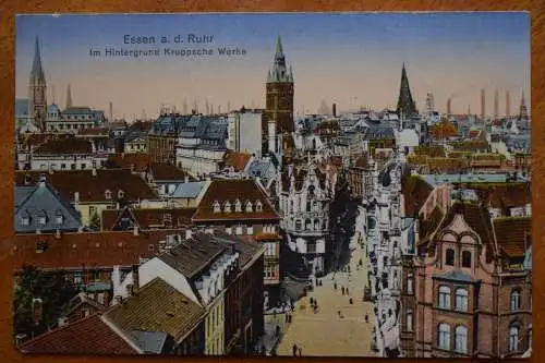 Ak Essen, a.d.Ruhr, im Hintergrund Kruppsche Werke, 1923 nicht gelaufen