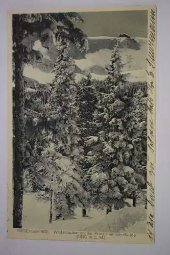 Ak Riesengebirge, Winterzauber an der Prinz Heinrich Baude, 1928 gelaufen