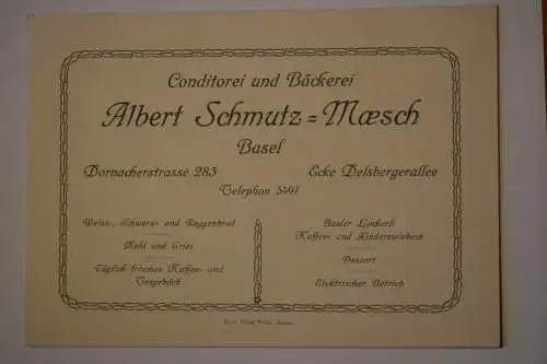 Ak Conditorei und Bäckerei Albert Schmutz Maesch, Basel, Bestellkarte