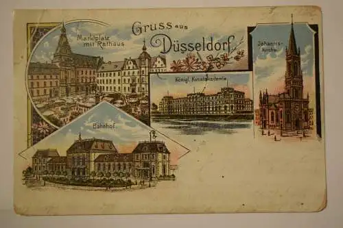 Ak Gruss aus Düsseldorf, Markt, Bahnhof, Kunstakademie, Johannis-Kirche, 1914 g.