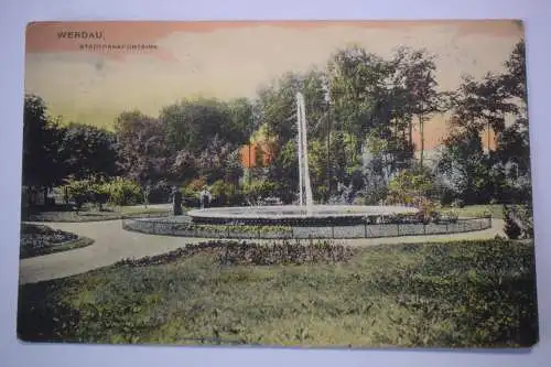 Ak Werdau, Stadtparkfontäne,  1912 gelaufen