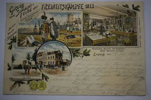 AK Gruss vom Schlachtfelde der Freiheitskämpfe 1813, Leipzig, Gasthaus, Museum