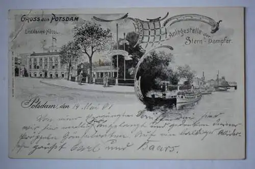 Ak Gruss aus Potsdam Eisenbahnhotel, Anlegestelle der Stern-Dampfer 1901