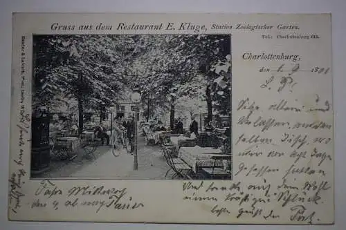 Ak Gruss aus dem Restaurant E. Kluge, Station Zoologischer Garten, 1901 gelaufen