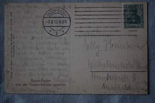 Ak Baden-Baden von der Friedrichshöhe gesehen,  1913 gelaufen