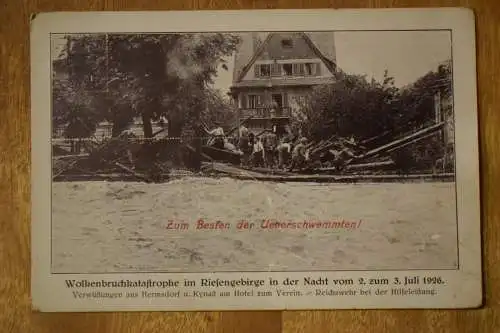 Ak Wolkenbruchkatastrophe im Riesengebirge 1926 Hermsdorf u. Kynast am Hotel