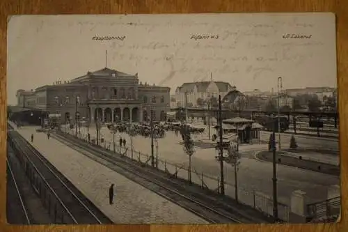 Ak Posen, Hauptbahnhof, Postamt, St. Lazarus, 1916 gelaufen