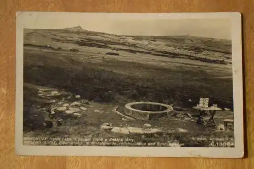 AK Krkonose Vznik Labe, Riesengebirge Elbeursprung, 1934 gelaufen