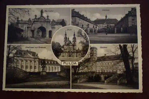 AK Fulda, Paulusthor, Stadtsaal mit Floravase, Schloss,  nicht gelaufen