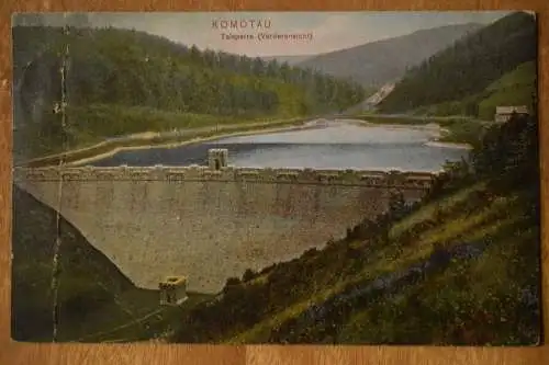 AK Komotau, Talsperre, Vorderansicht,  1907 gelaufen