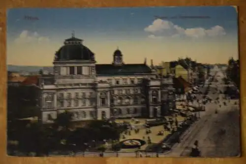AK Pilsen, Theater und Ferdinandstraße, um 1900 nicht gelaufen