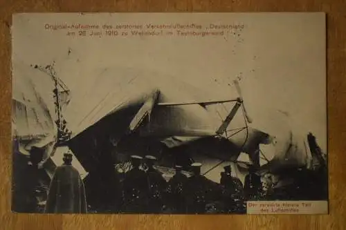 AK Original Aufnahme d. zerstörten Verkehrsluftschiffes "Deutschland" 28.06.1910