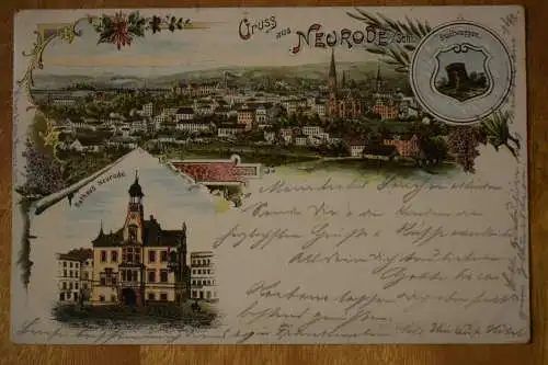 AK Gruss aus Neurode, Rathaus, um 1900 gelaufen