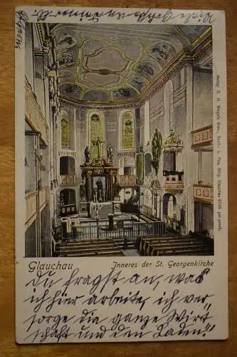 AK Glauchau, Inneres der St. Georgenkirche, 1917 gelaufen