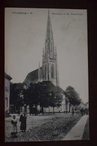 Ak Königsberg i. M., Marktplatz mit St. Marienkirche,  1908 gelaufen