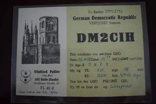 Halle, DM2CIH, VHF/UHF Station, GDR Winfried Pollée Moskauer Str. 16