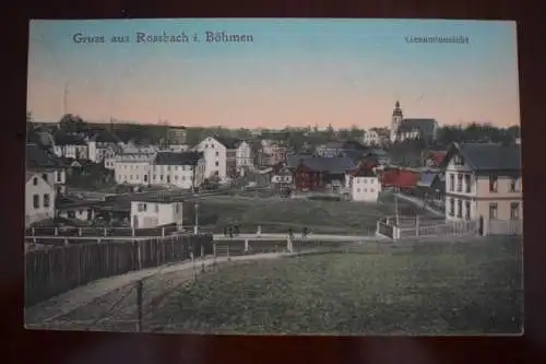 Ak Gruss aus Rossbach in Böhmen, Gesamtansicht, 1912 gelaufen