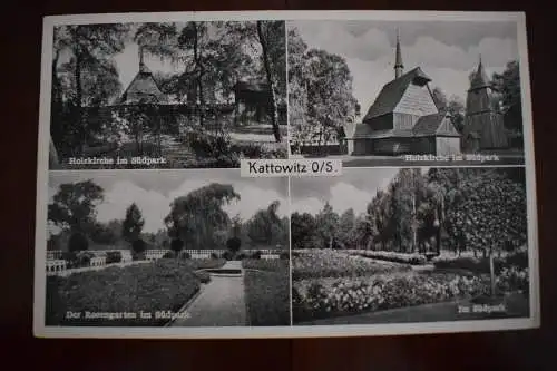 Ak Kattowitz O/S., Holzkirche im Südpark, Rosengarten im Südpark, 1940 gelaufen