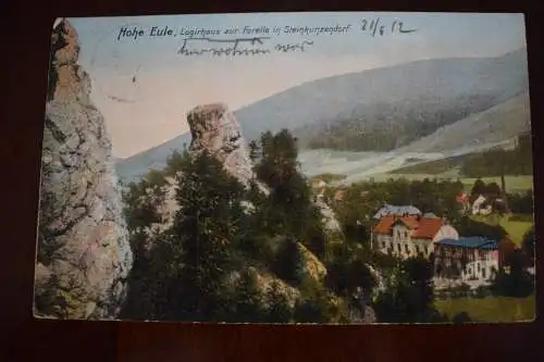 Ak Hohe Eule, Logirhaus zur Forelle in Steinkunzendorf, 1912 gelaufen