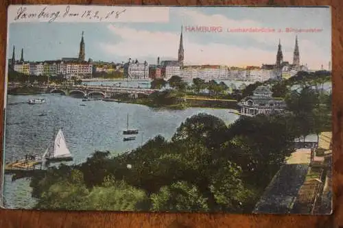 Ak Hamburg, Lombardsbrücke u. Binnenalster, 1908 gelaufen