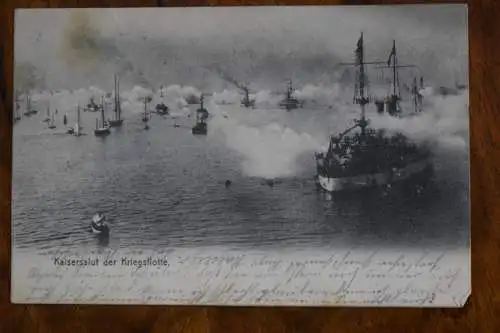 Ak Kaisersalut der Kriegsflotte, 1909 gelaufen