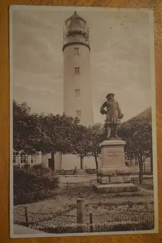Ak Pillau, Ostpreussen - Leuchtturm mit Kurfürstendenkmal, 1926 gelaufen
