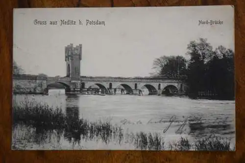 Ak Gruss aus Nedlitz b. Potsdam, Nord-Brücke, 1906 gelaufen