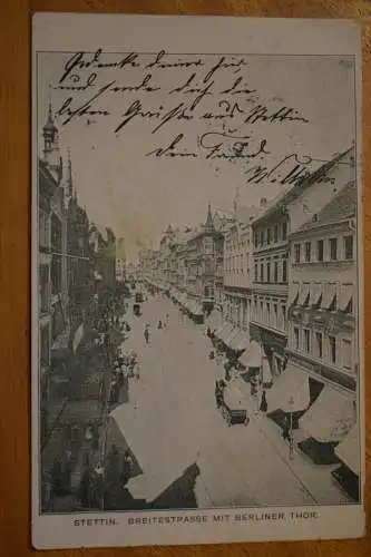 Ak Stettin, Breitestrasse mit Berliner Thor, 1908 gelaufen