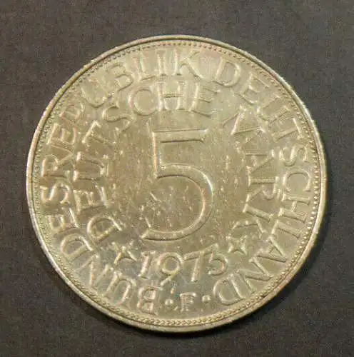 Deutschland 5 Mark 1973 F Silberadler BRD DM Silber, guter Zustand