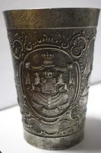 Alter Zinnbecher Becher Zinn III. Schießpreis 1912 König Bayern Wappen 11cm hoch