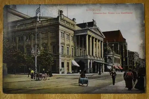 Ak Breslau, Schweidnitzer Straße  und Stadttheater, 1913 gelaufen