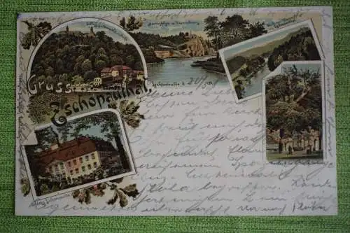 Ak Gruss aus Zschopauthal, Schloss Lichtenwalde, Harasfelsen, 1898 gelaufen