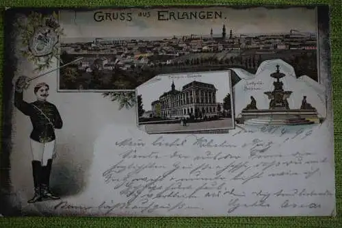 Ak Gruss aus Erlangen,  1899 gel., Collegien-Gebäude, Luitpold-Brunnen