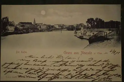 Ak Gruss  aus Neusalz, a. Oder, Der Hafen, 1898 gelaufen, Mondscheinkarte