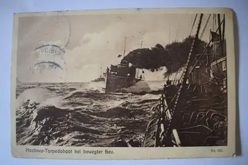 Ak Hochsee-Torpedoboot bei bewegter See, 1916 gelaufen Marine Schiffspost