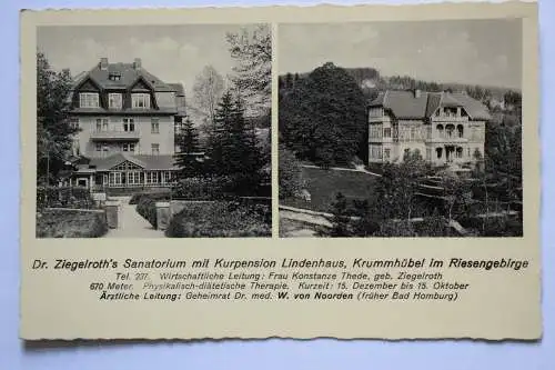 Ak Dr. Ziegenroth´s Sanatorium, Kurpension Lindenhaus, Krummhübel, um 1940