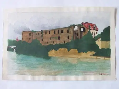 Ak Halle  Kleines Aquarell von Gerhard Schirmer aus Gera, Postkartengröße