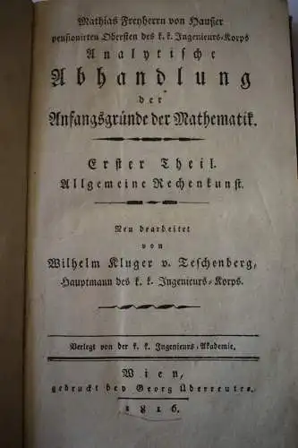 Analytische Abhandlung der Anfangsgründe der Mathematik, 1.Theil Allg. R. 1816