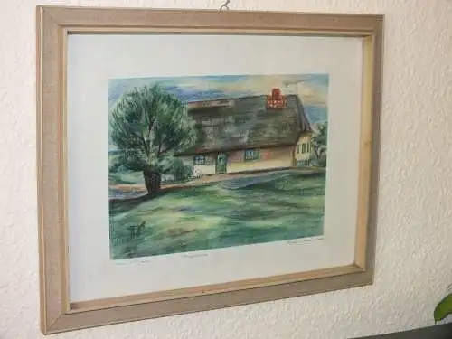 Haus in Pepelow, Pastellkreide von Helga Plötner, 1978, wunderschön farbenfroh