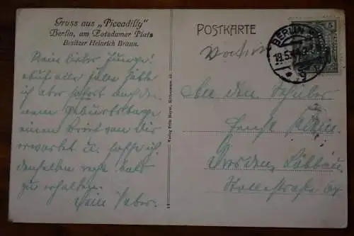 Ak Gruss aus Picadilly, Berlin am Potsdamer Platz, Besitzer Heinrich Braun, 1914