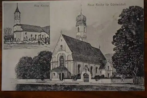 Ak Güntersdorf, Alte Kirche, Neue Kirche, um 1905 gelaufen