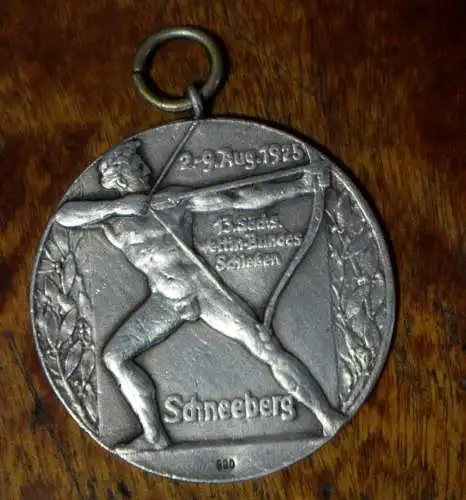 Medaille Schneeberg, 13. Sächs. Wettin - Bundes Schießen, 990 Silber