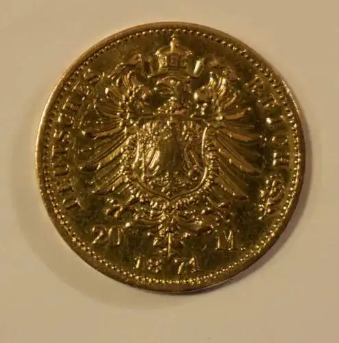 20 Mark Kaiserreich Wilhelm I. 1871 Gold vz Original Goldmünze Rarer Jahrgang!